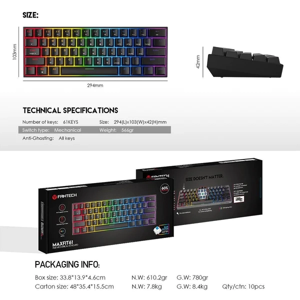 لوحة مفاتيح ميكانيكية FANTECH MAXFIT61 MK857 RGB