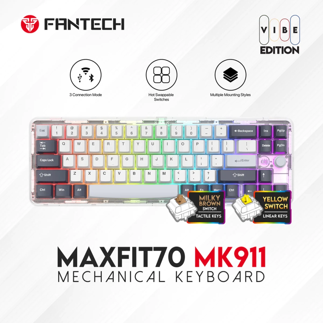 لوحة مفاتيح الألعاب الميكانيكية Fantech Maxfit70 MK911 Vibe Edition EPIC GREYSCALE