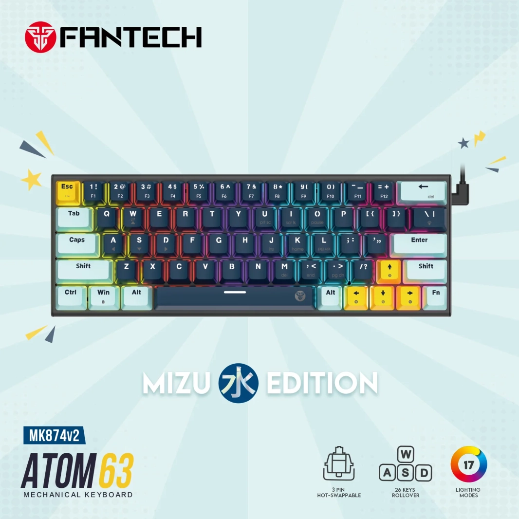Fantech MK874 V2 Atom 63 Hot swappable Mechanical Keyboard Navy Blue