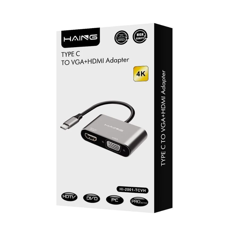 HAING TYPE C TO VGA+HDMI Adapter 4K