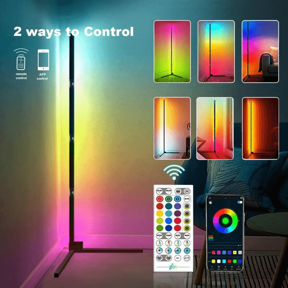 مصباح أرضي LED عصري مع ديكور زاوية RGB