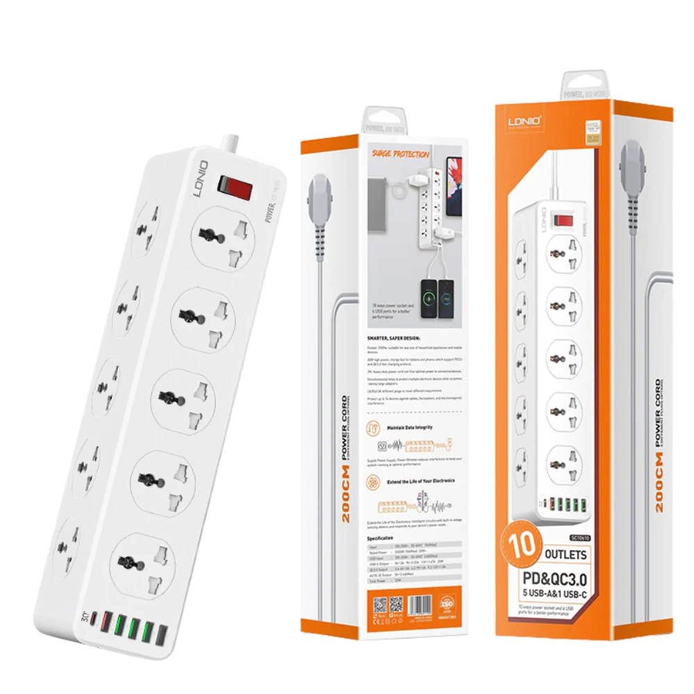 LDNIO SC10610 شاحن طاقة USB 6 منافذ بقوة 30 وات