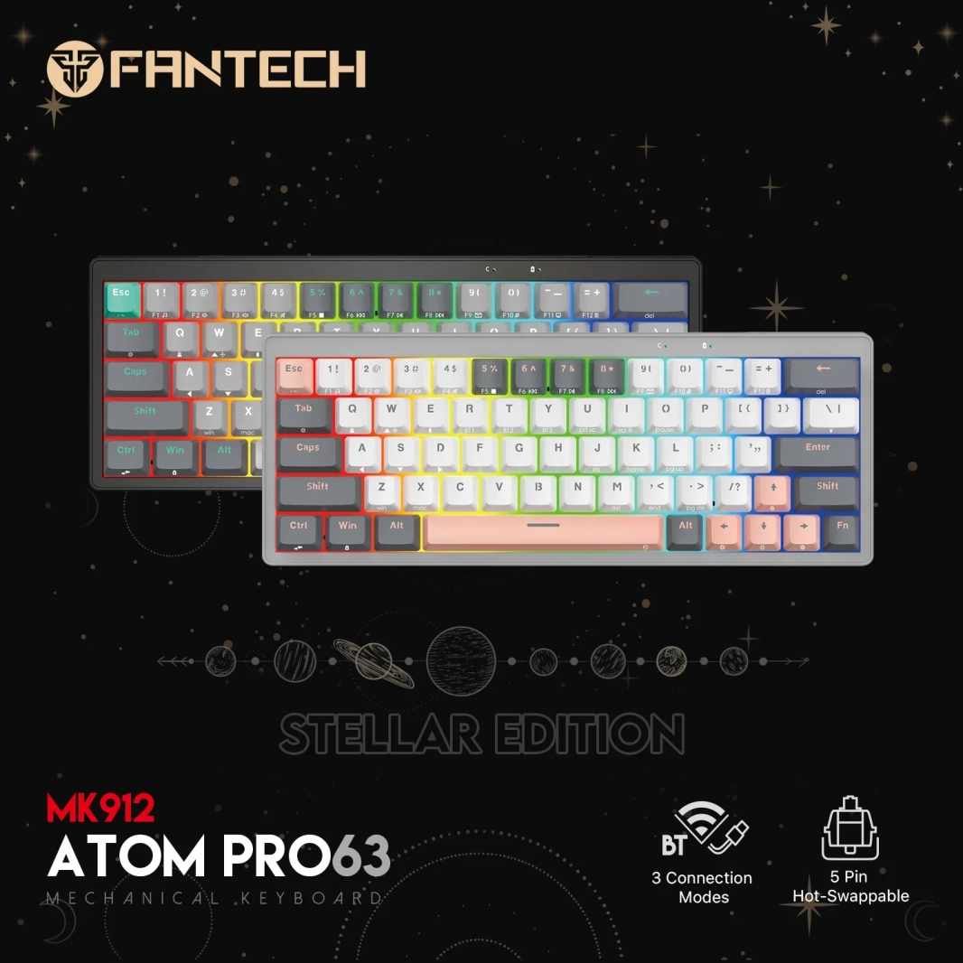 لوحة مفاتيح الألعاب اللاسلكية Fantech MK912 ATOM PRO63 RGB بتقنية البلوتوث من Saturn