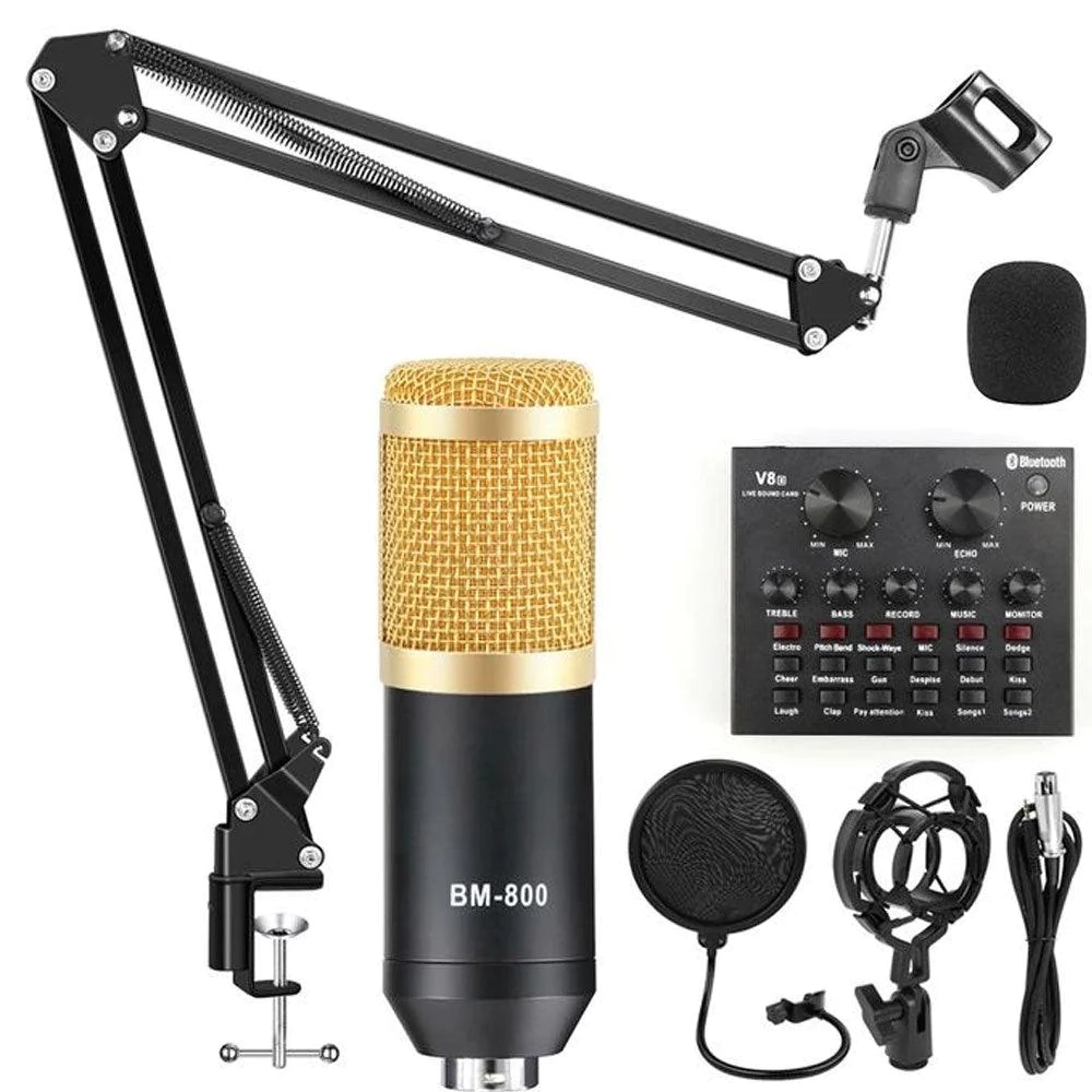 ميكروفون مكثف احترافي BM-800 مع بطاقة صوت V8