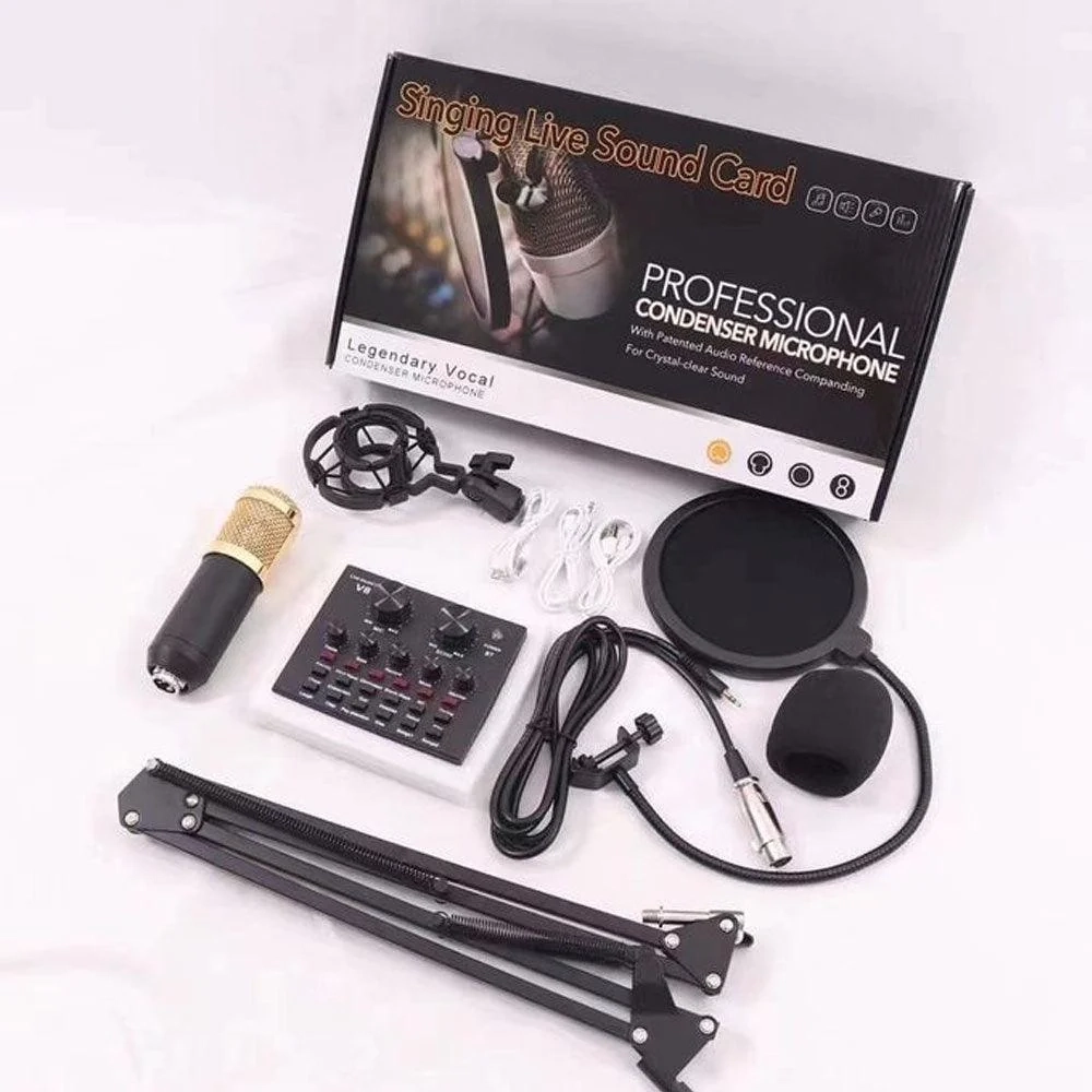 ميكروفون مكثف احترافي BM-800 مع بطاقة صوت V8