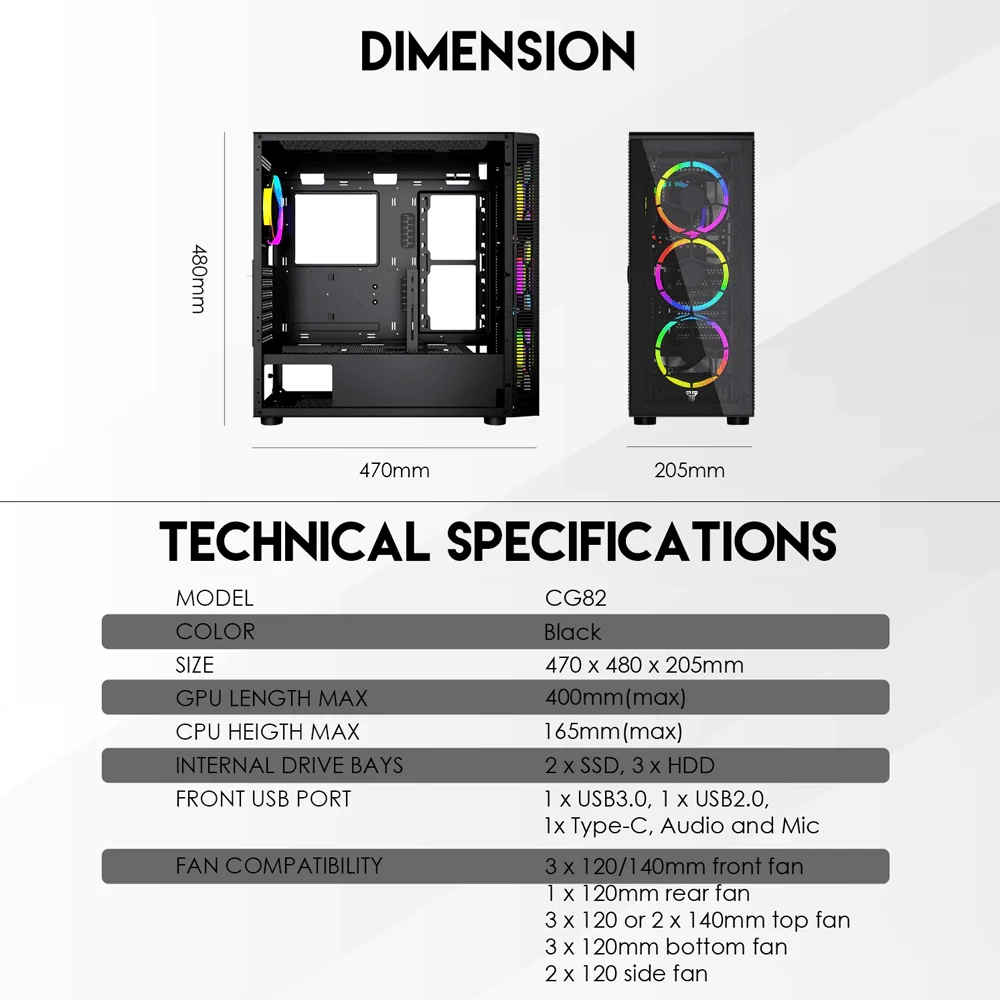 صندوق برج كامل HEXA XL CG82 مع 4 مراوح FRGB مجانية