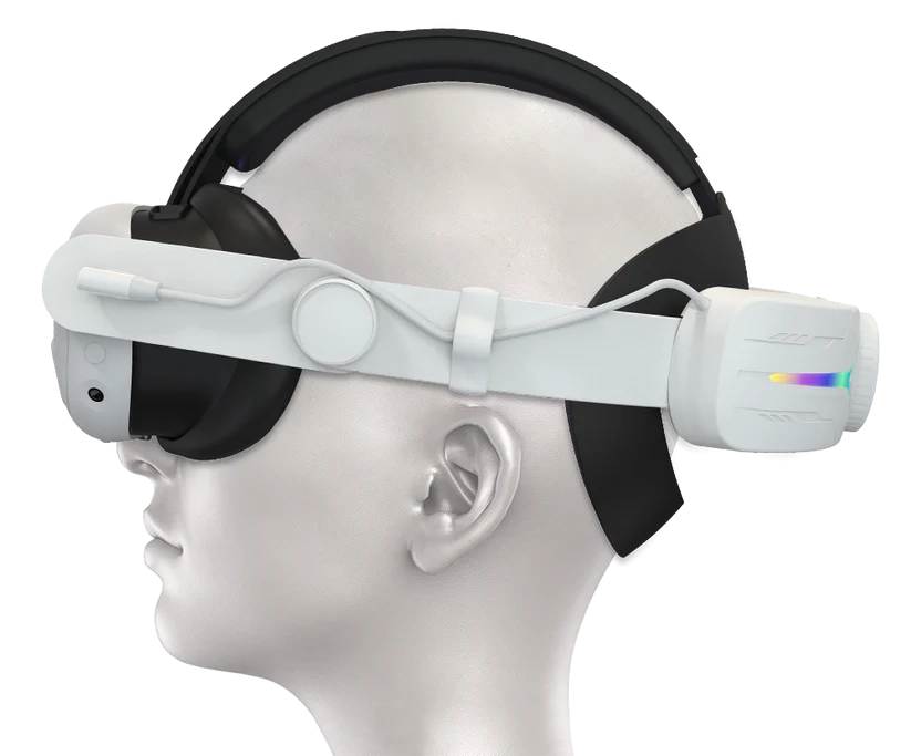 حزام رأس الواقع الافتراضي RGB قابل للتعديل لسماعة الرأس Meta Quest 3 لتقليل ضغط الوجه وبطارية مدمجة 8000 مللي أمبير في الساعة لسماعة الرأس Meta Quest 3 _ أبيض
