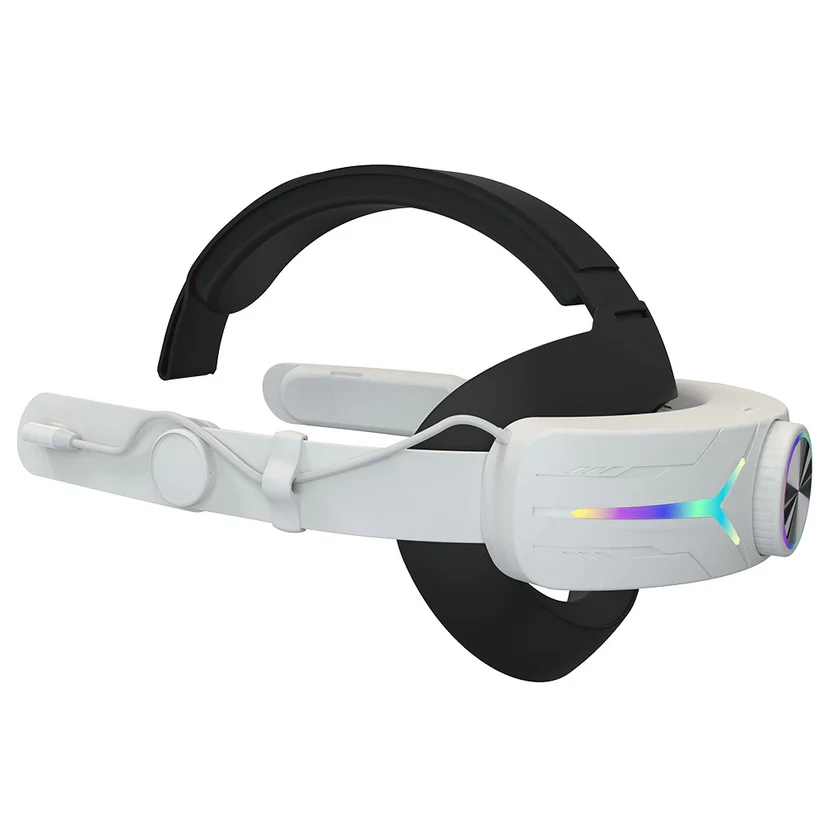 حزام رأس الواقع الافتراضي RGB قابل للتعديل لسماعة الرأس Meta Quest 3 لتقليل ضغط الوجه وبطارية مدمجة 8000 مللي أمبير في الساعة لسماعة الرأس Meta Quest 3 _ أبيض