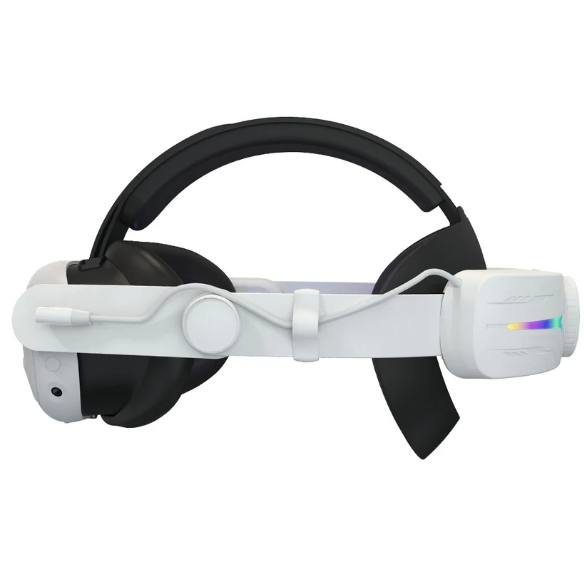 حزام رأس الواقع الافتراضي RGB قابل للتعديل لسماعة الرأس Meta Quest 3 لتقليل ضغط الوجه وبطارية مدمجة 8000 مللي أمبير في الساعة لسماعة الرأس Meta Quest 3 _ أبيض