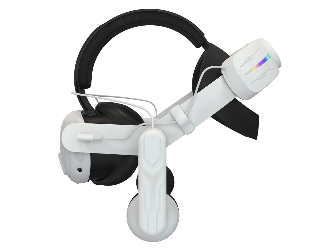 حزام رأس الواقع الافتراضي RGB قابل للتعديل لسماعة الرأس Meta Quest 3 لتقليل ضغط الوجه وبطارية مدمجة 8000 مللي أمبير في الساعة لسماعة الرأس Meta Quest 3 _ أبيض