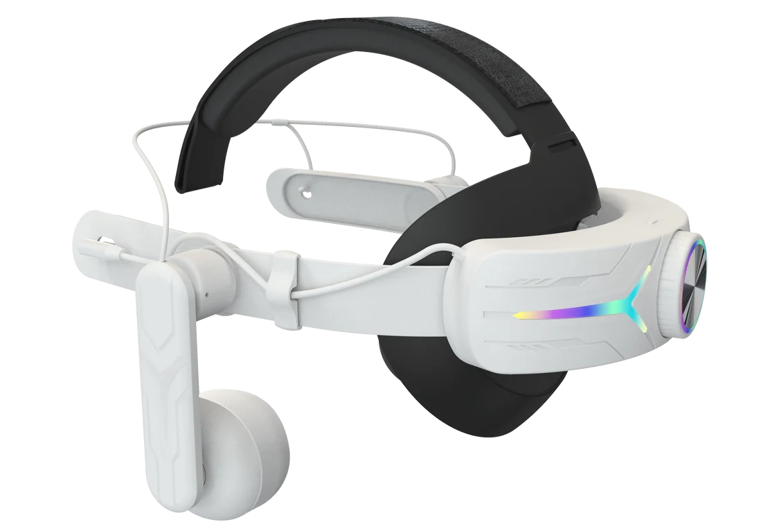 حزام رأس الواقع الافتراضي RGB قابل للتعديل لسماعة الرأس Meta Quest 3 لتقليل ضغط الوجه وبطارية مدمجة 8000 مللي أمبير في الساعة لسماعة الرأس Meta Quest 3 _ أبيض