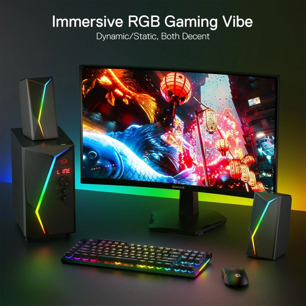 مكبرات صوت Redragon GS520 PRO لألعاب الكمبيوتر مع مضخم صوت، 2.1 قناة RGB