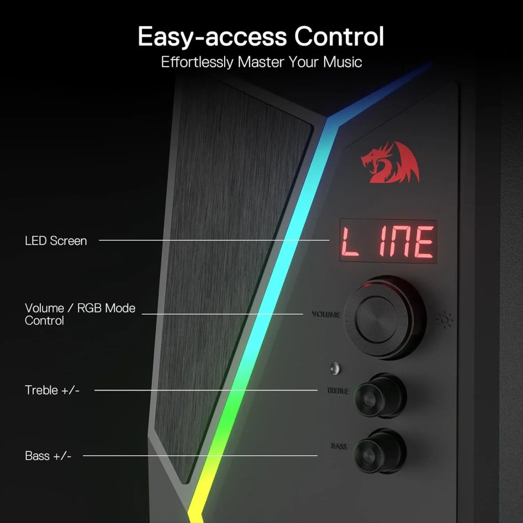 مكبرات صوت Redragon GS520 PRO لألعاب الكمبيوتر مع مضخم صوت، 2.1 قناة RGB