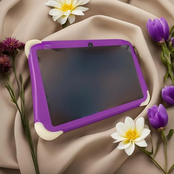 تابلت CCIT للأطفال بشاشة 7 بوصة IPS يعمل بنظام Android مع ذاكرة وصول عشوائي 4 جيجابايت وذاكرة قراءة فقط 128 جيجابايت ومجموعة سماعات رأس باللون الأرجواني