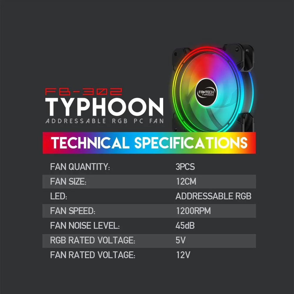 مروحة كمبيوتر TYPHOON FB302 قابلة للتوجيه RGB