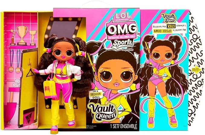 دمية أزياء L.O.L. Surprise! OMG Sports Vault Queen Artistic Gymnastics مع 20 مفاجأة بما في ذلك إكسسوارات براقة ومجموعة ألعاب قابلة لإعادة الاستخدام، قابلة للتعديل - هدية للأطفال، ألعاب للبنات والأولاد
