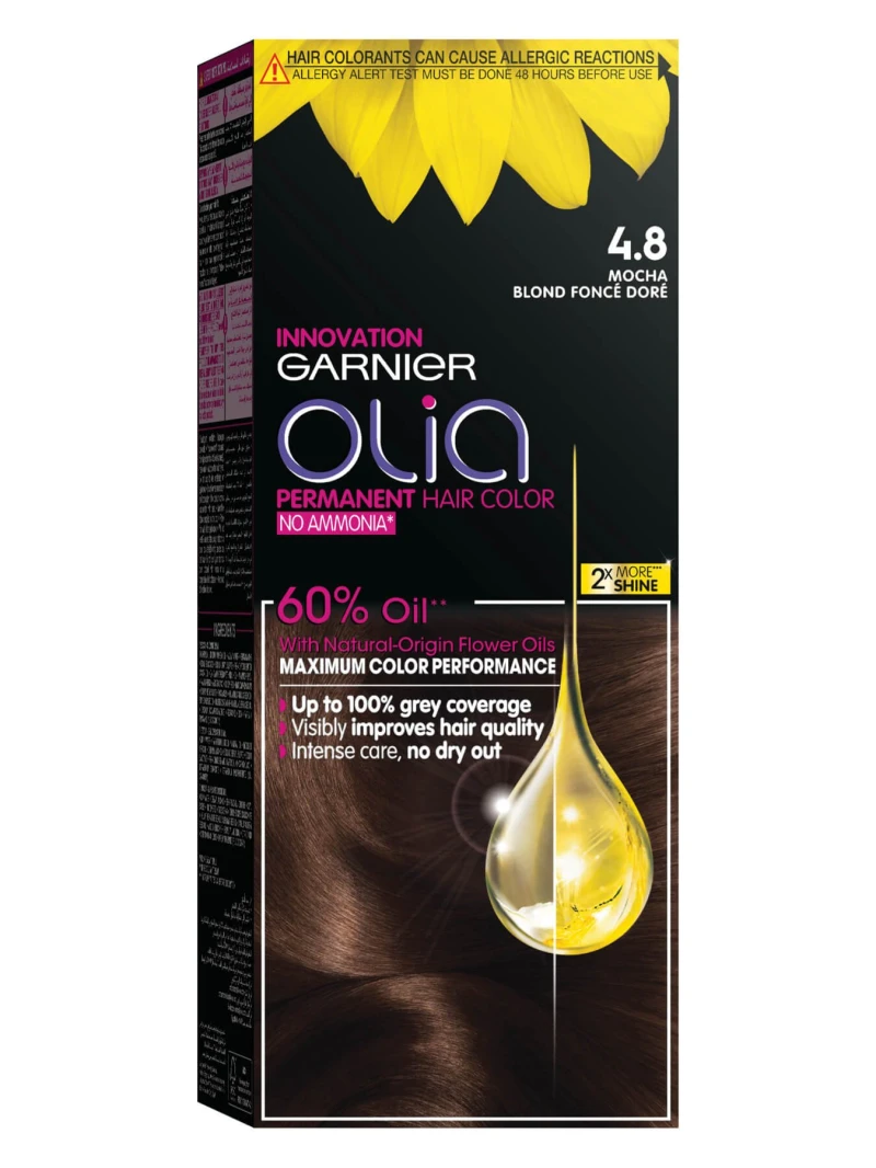 Garnier 4.8 Mocha, No Ammonia Permanent Haircolor, with 60% Oils