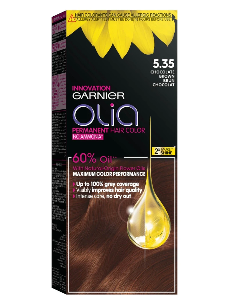 Garnier 5.35 Chocolate Brown, No Ammonia Permanent Haircolor, with 60% Oils