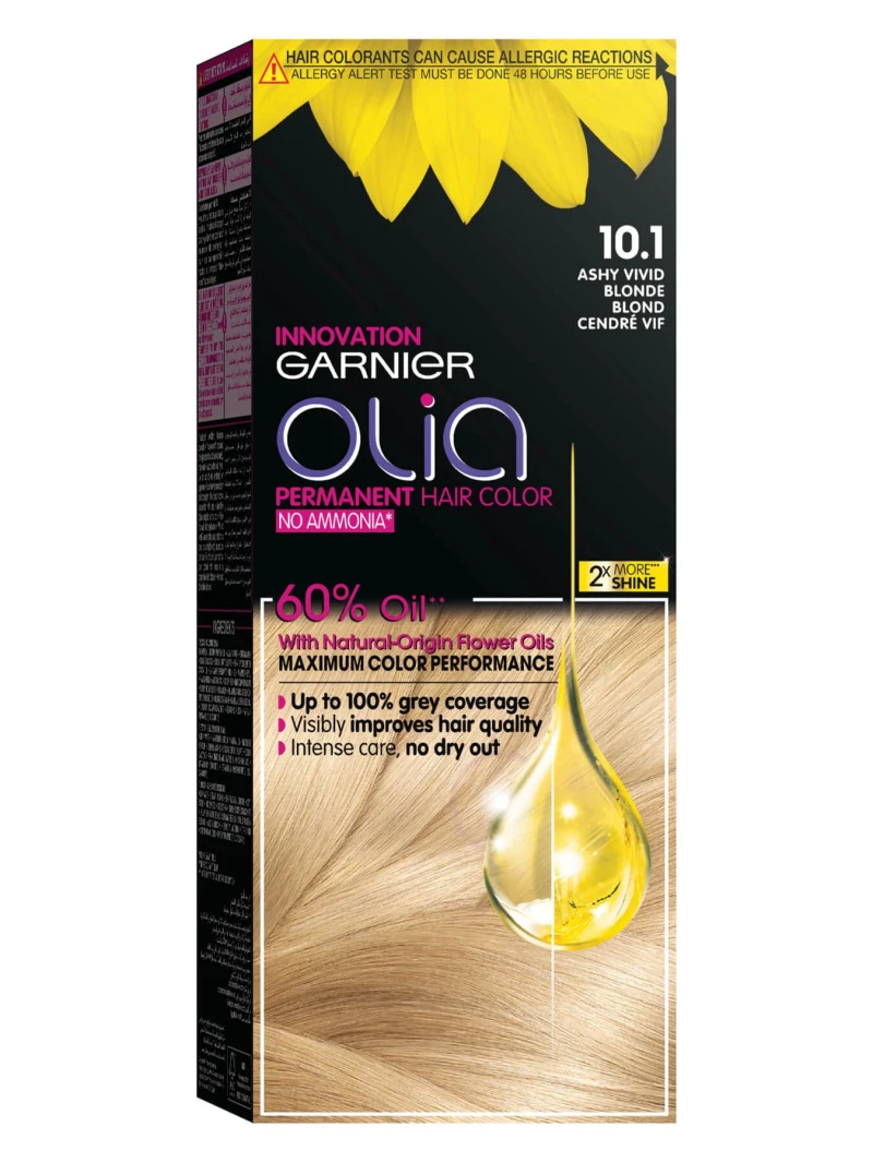 Garnier 10.1 أشقر رمادي حيوي، صبغة شعر دائمة بدون أمونيا، تحتوي على 60% زيوت