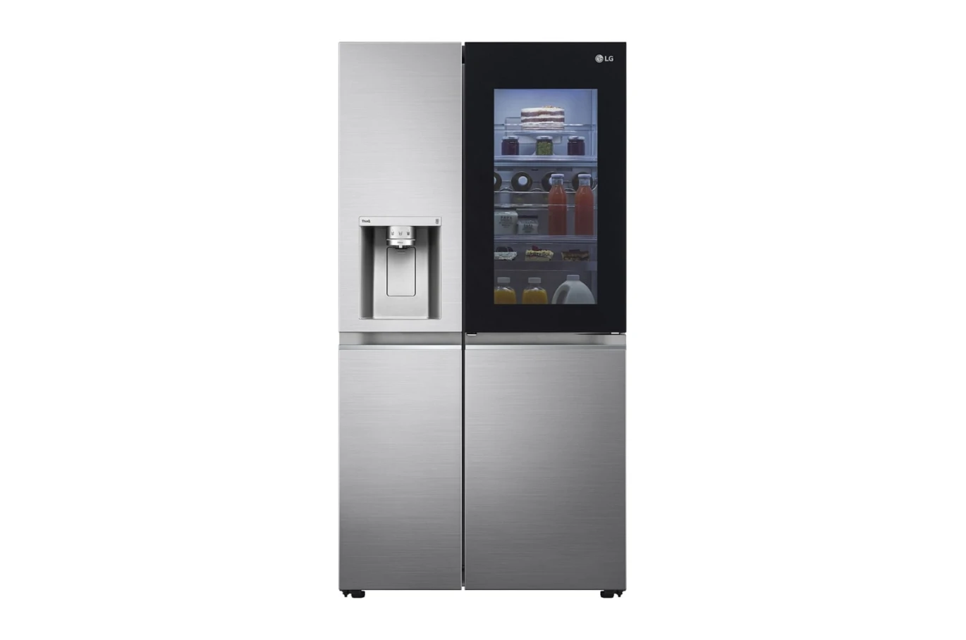 ثلاجة LG InstaView™ بسعة إجمالية 598 لتر، جنبًا إلى جنب، UVnano™، Linear Cooling™، ThinQ™، لون فضي