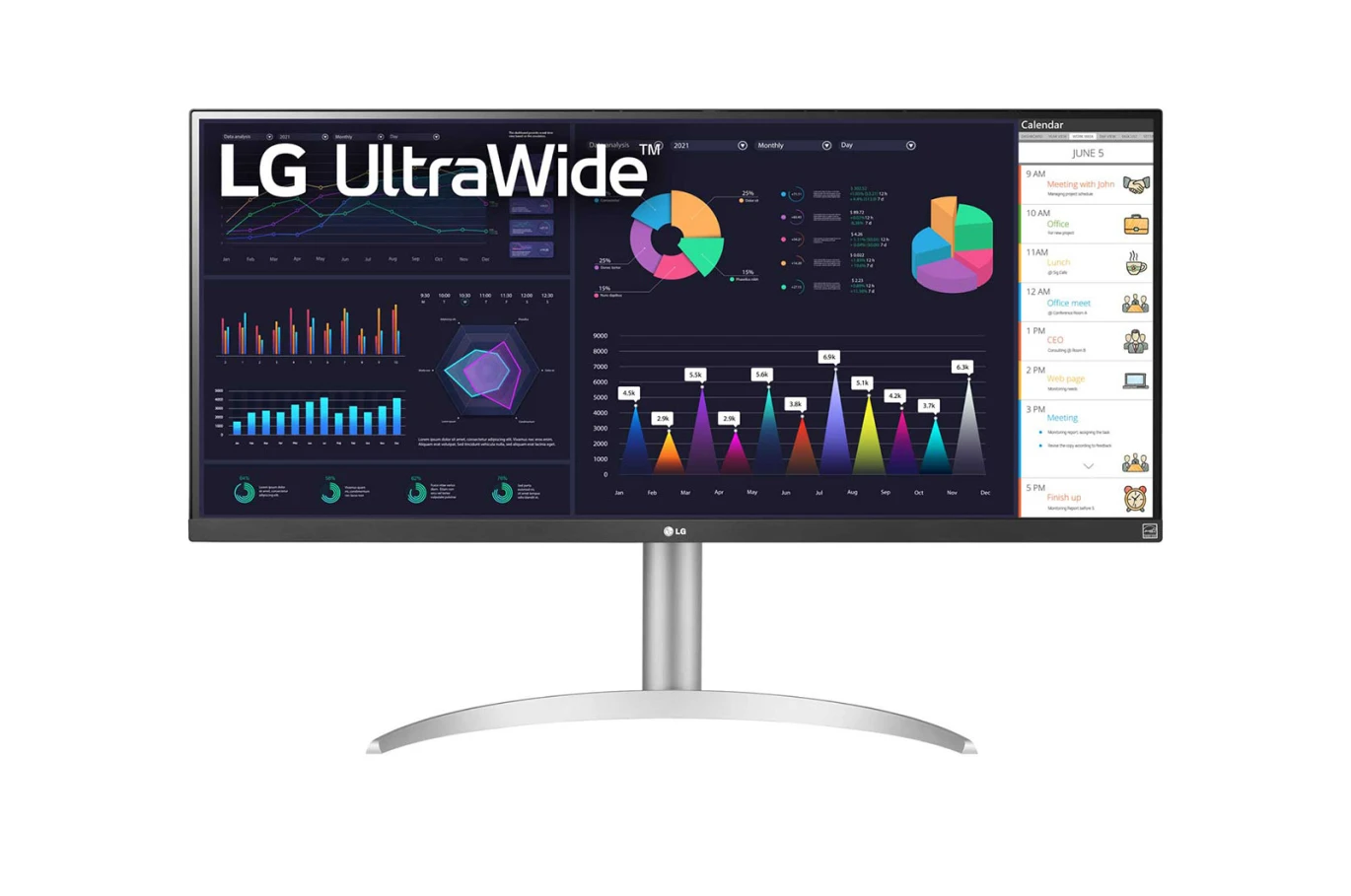 شاشة LG UltraWide Full HD مقاس 34 بوصة بنسبة 21:9، نوع USB C، شاشة IPS مع AMD FreeSync™ وحامل قابل للتعديل