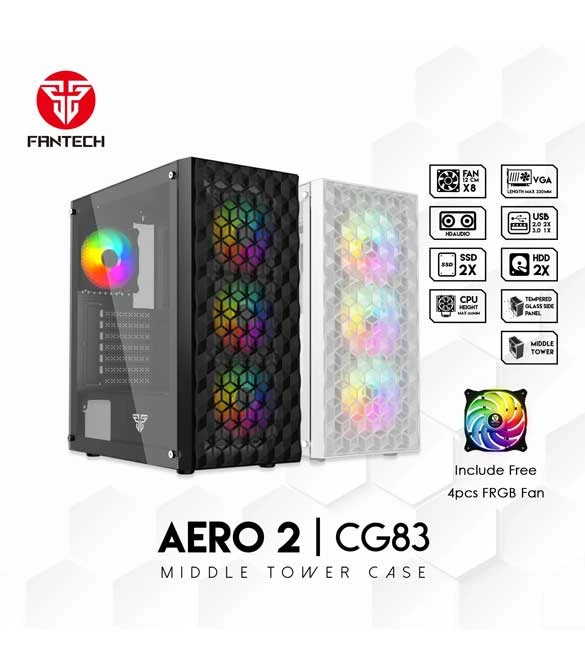حافظة الألعاب Fantech White Aero 2 CG83 Middle Tower