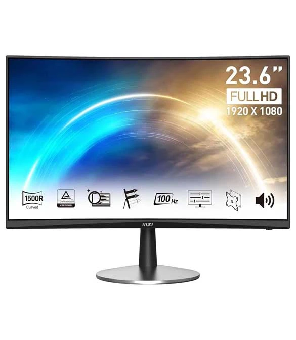 شاشة MSI Pro mp2422c مقاس 24 بوصة بدقة FHD، تردد 100 هرتز VA، منحنى 1500R، مكبر صوت مدمج