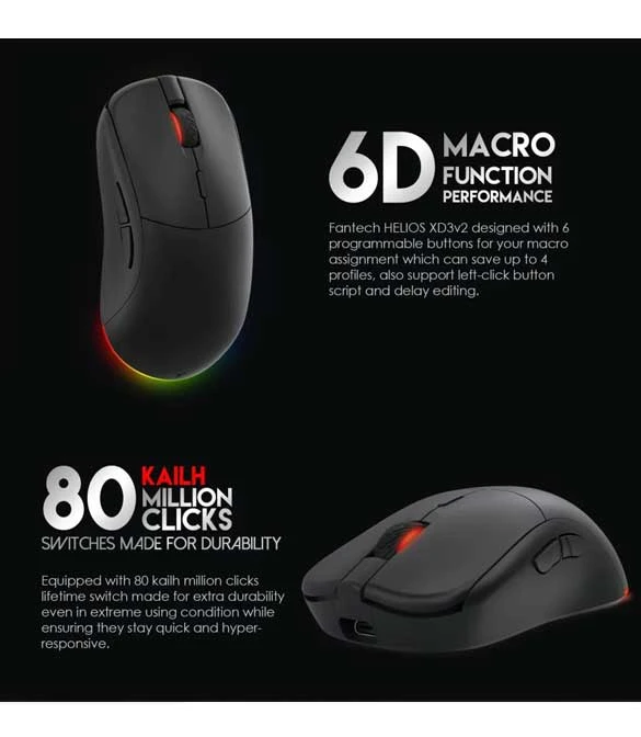 ماوس الألعاب اللاسلكي Fantech HELIOS XD3 v2 - أسود