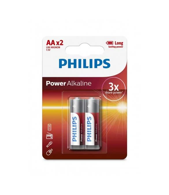 مجموعة من 2 بطارية قلوية طويلة الأمد LR6P2B/97 AA 1.5 فولت من Philips