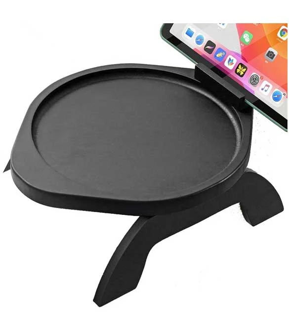 Foldable Bamboo Sofa Tray Table -Black (Round)