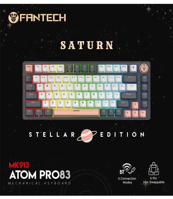 لوحة مفاتيح الألعاب الميكانيكية اللاسلكية Fantech Atom PRO83 MK913 – اتصال ثلاثي الأوضاع – إصدار Stellar من Saturn