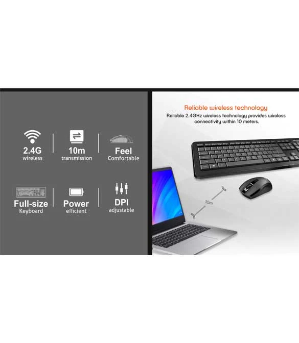 مجموعة لوحة المفاتيح والماوس اللاسلكية للكمبيوتر MeeTion MT-C4120 - أسود