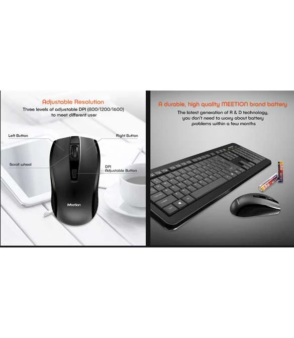 مجموعة لوحة المفاتيح والماوس اللاسلكية للكمبيوتر MeeTion MT-C4120 - أسود