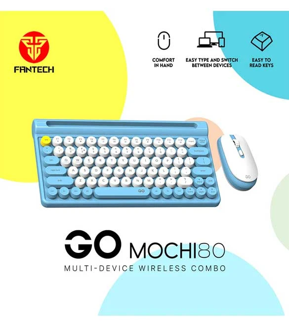 مجموعة لوحة المفاتيح والماوس اللاسلكية Fantech MOCHI WK897 80Keys - أزرق نعناعي