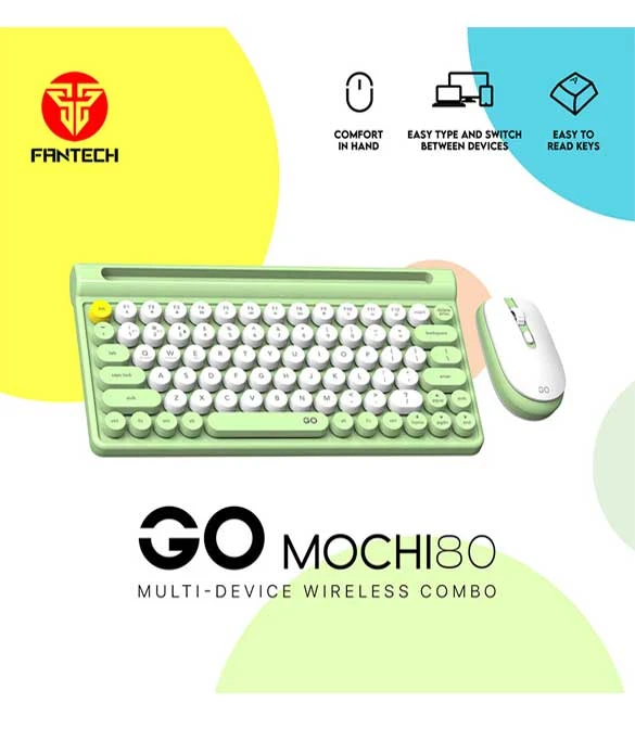 مجموعة لوحة المفاتيح اللاسلكية Fantech MOCHI WK897 المكونة من 80 مفتاحًا - لون أخضر ماتشا