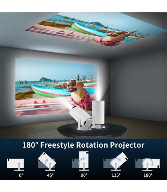 جهاز عرض محمول عالمي HY300 Ultra HD عالي الدقة مع نطاق ديناميكي عالٍ ودوار بزاوية 180 درجة