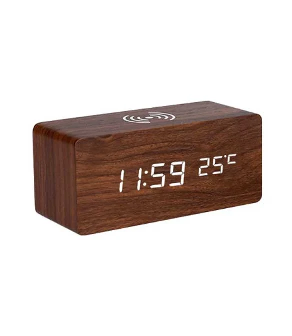 Wireless Digital Alarm Clock - Brown