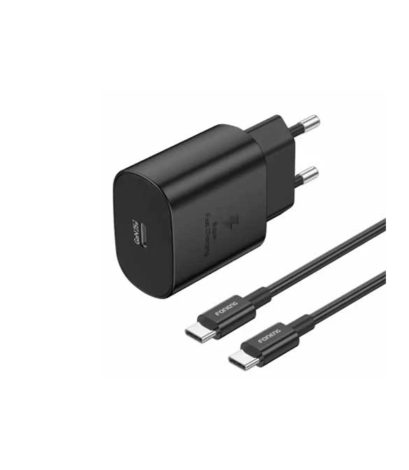 شاحن FONENG EU51 USB-C GaN أسود (25 وات) مع كابل من النوع C إلى النوع C