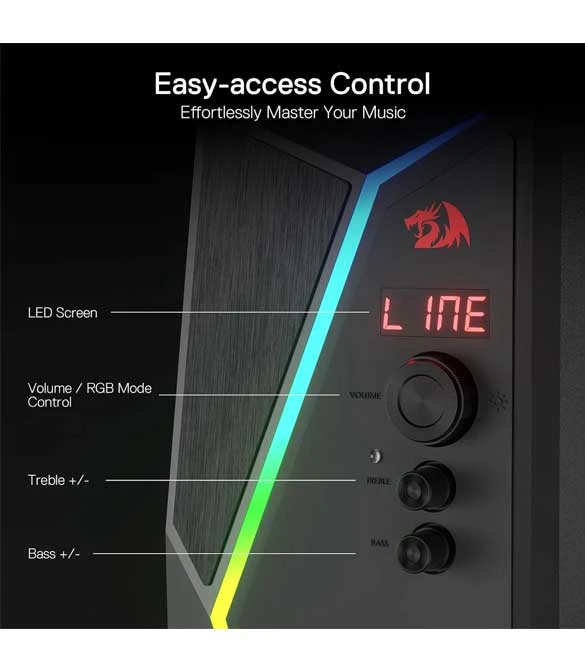 مكبرات صوت Redragon GS520 PRO لألعاب الكمبيوتر مع مضخم صوت، 2.1 قناة RGB