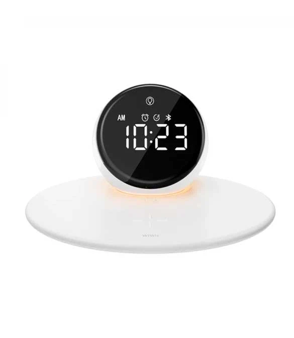 شاحن لاسلكي WiWU Wi-W017 بقوة 15 وات مع ساعة منبه رقمية ومكبر صوت بلوتوث