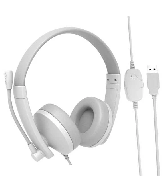 سماعة رأس USB من Meetion HP003U مع ميكروفون وتحكم في مستوى الصوت - بيضاء
