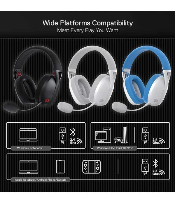 سماعة رأس لاسلكية REDRAGON H848 BT للألعاب - أسود