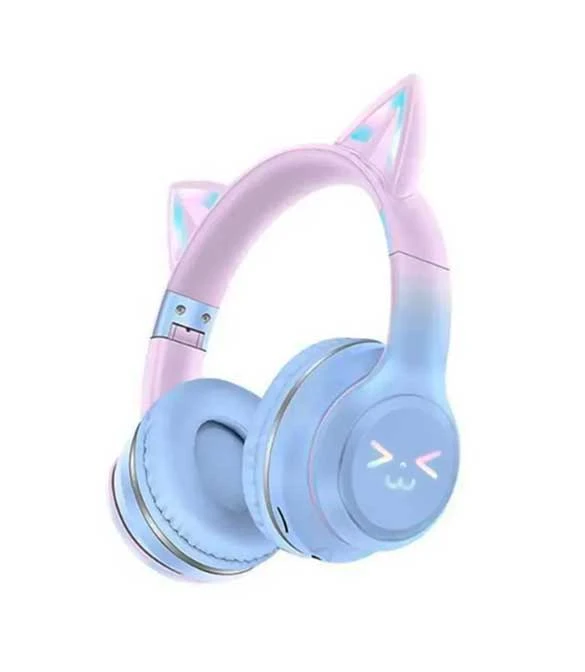 سماعات رأس لاسلكية GJBY Cat Ears LED Light (CA-042) - أزرق