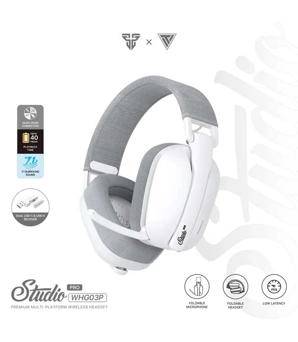 سماعة رأس لاسلكية Fantech Studio Pro WHG03P - بيضاء
