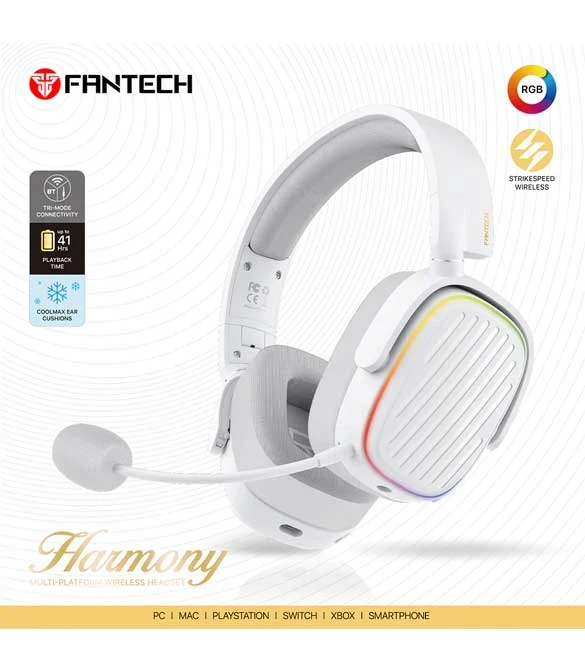 سماعة رأس لاسلكية Fantech WHG02 Harmony - بيضاء