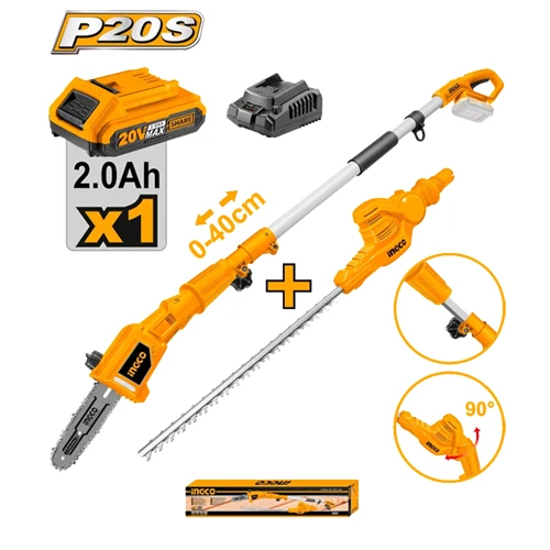 Lithium-ion pole saw with pole hedge trimmer 20V