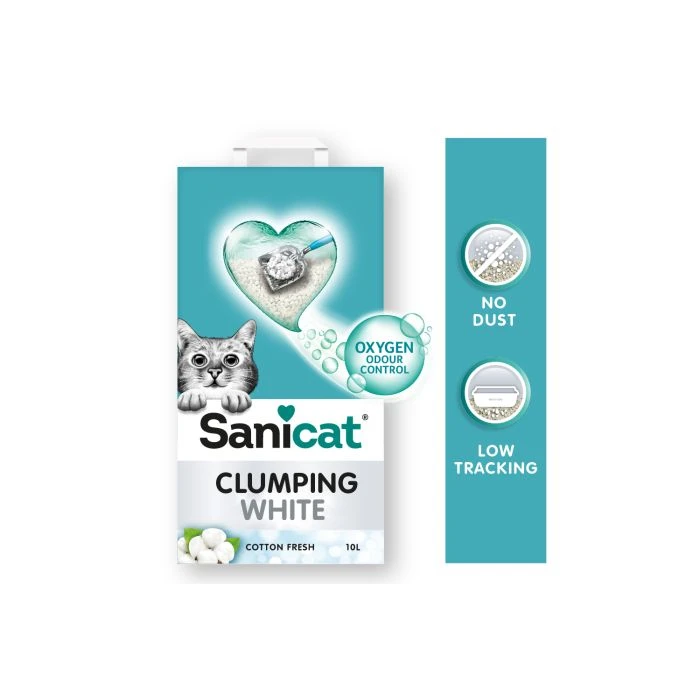 رمل قطط SaniCat Clumping White Cotton Fresh سعة 10 لتر و20 لتر