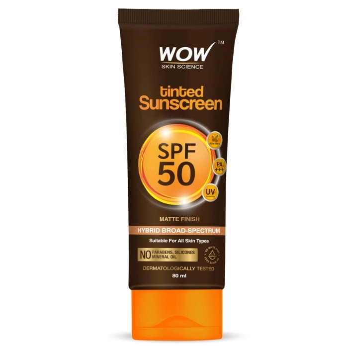 WOW Tinted Sunscreen SPF 50 PA+++ With Hyaluronic Acid & Aloe Vera  80 ML