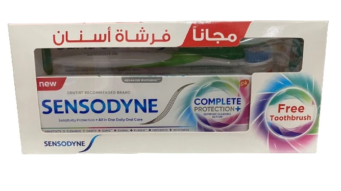 معجون أسنان سنسوداين للحماية الكاملة والتبييض المتقدم + معجون أسنان سنسوداين متوسط ​​الحجم مجانًا