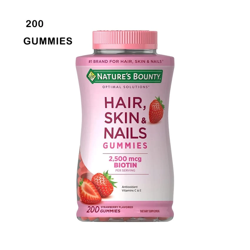 Nature's Bounty Optimal Solutions Advanced Hair, Skin, Nails, 2X Biotin, 200 Strawberry Gummies